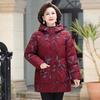 Hooded Floral Cotton Jacket for Middle-Aged Women - Plus Size Winter Fashion