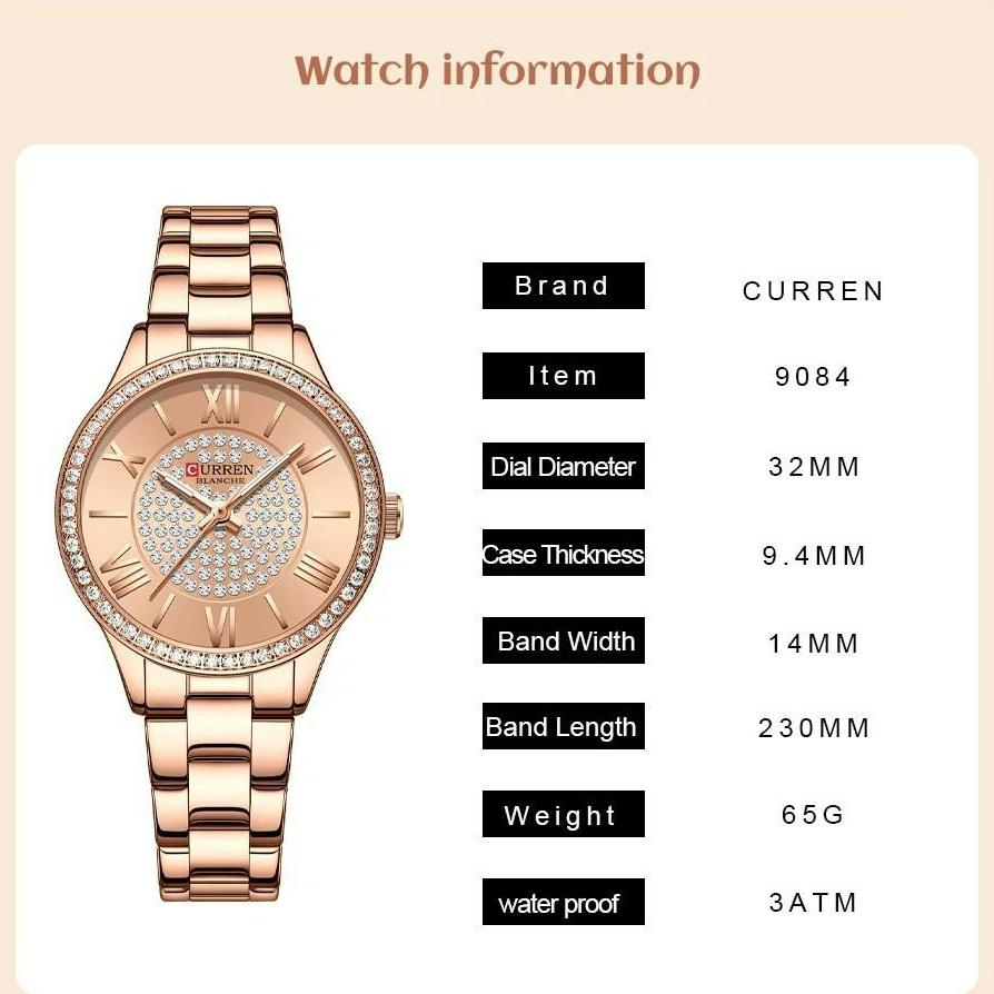 CURREN Fashion Women Gold Watches Luxury Diamond Dial Ladies Wristwatch Stainless Steel Bracelet Waterproof Luminous Classic Female Clock