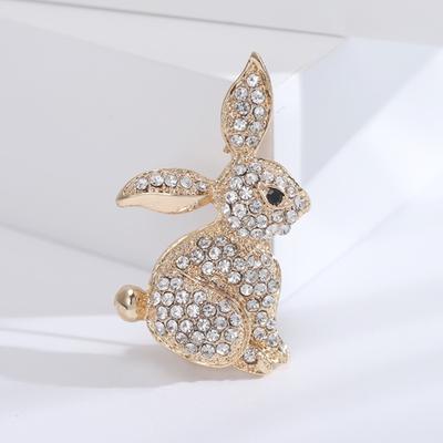 Yousheng Creative Bunny Shape Brooch Shining Rhinestones Inlaid Animal Pin Dress Coat Shawl Lapel Badge Outfit Accessories Jewelry Gift