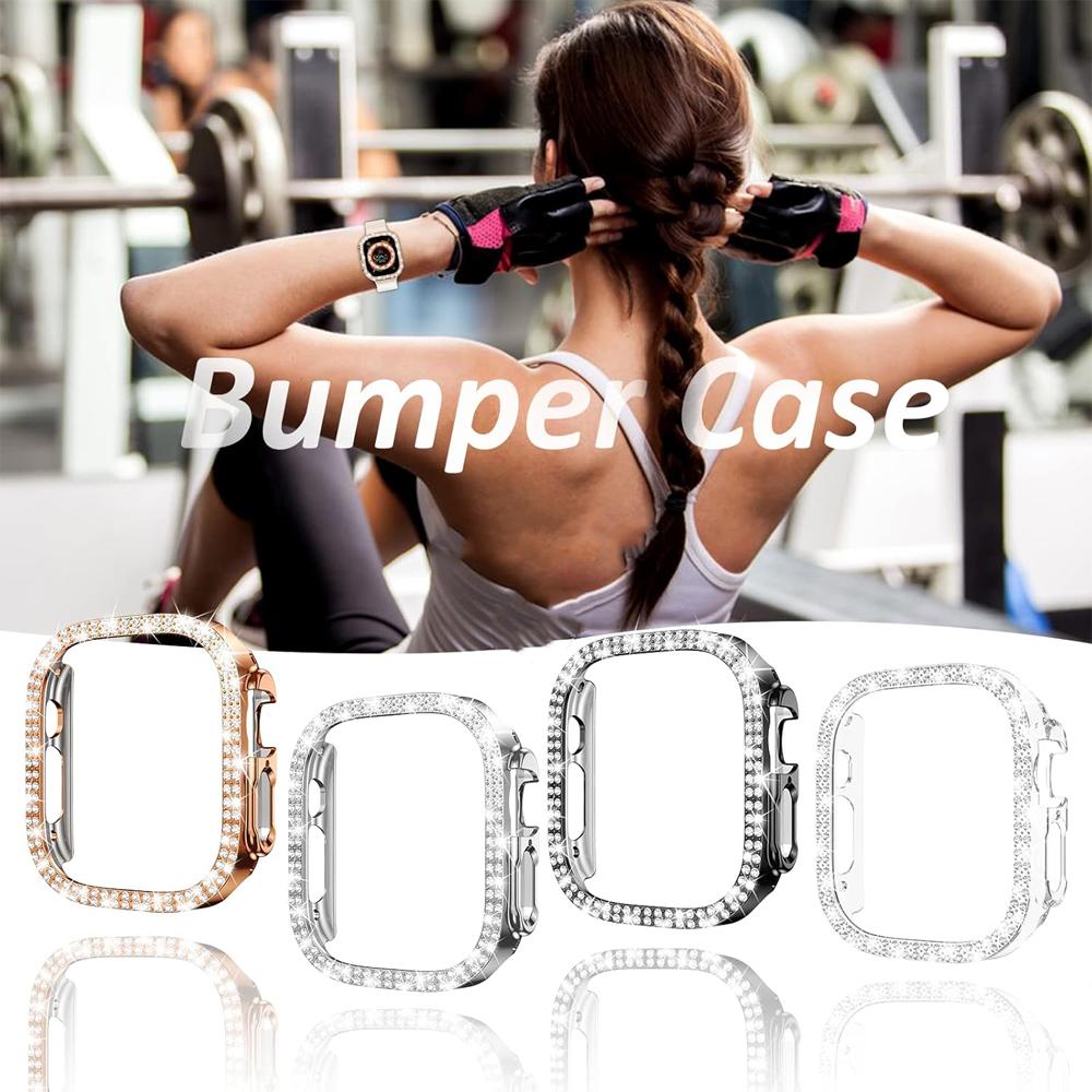 Diamond Cover For Apple Watch Case Ultra/Ultra 2 49mm Accessories Protector Diamond Hard PC Bumper Frame iWatch Protective Cases