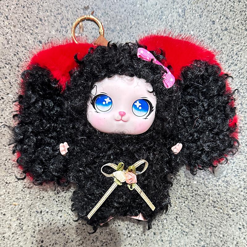 Cute Plush Doll Keychain With Soft Curly Fur And Adorable Big Eyes Perfect For Bag Decor Birthday Gifts For Kids Girls