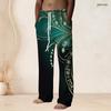 Men Plus Size Dark Green Gem Printed Drawstring Straight Leg Full Length Beach Pants
