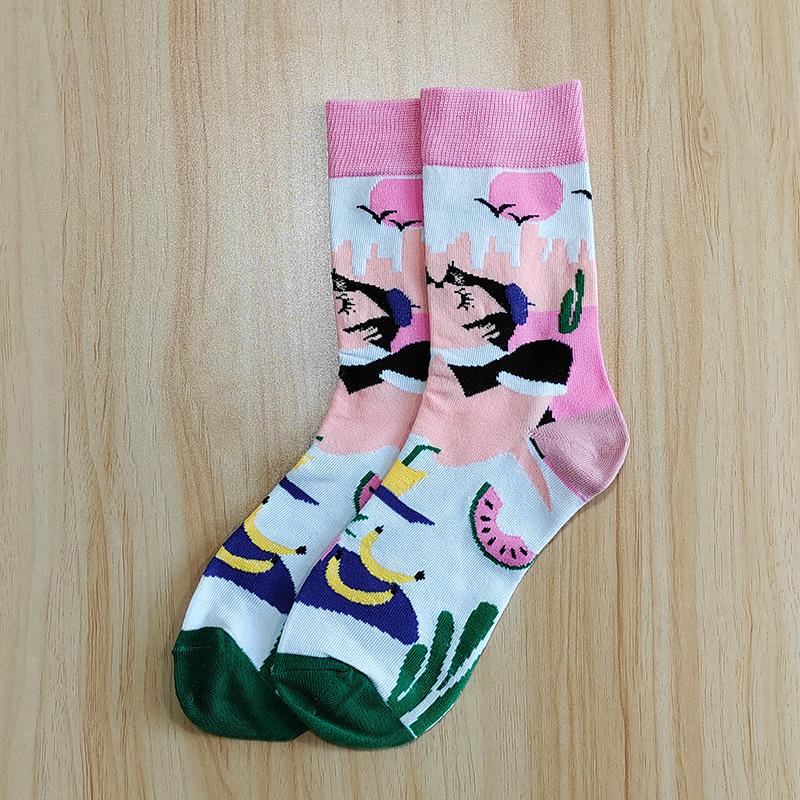 Mushrooms Socks Women Harajuku Style Mid-Calf Cute Flower Socks Animal Fruits Graffiti Socks Cotton Personality Tide Socks Ins