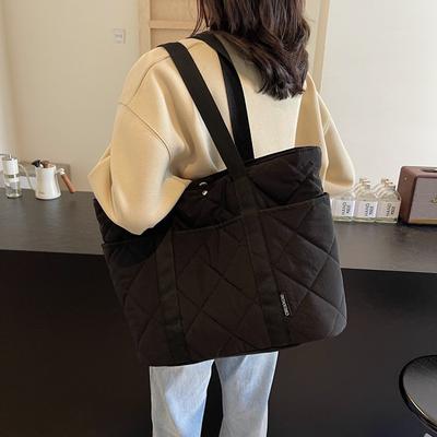 2025 Autumn and Winter Fashion Rhombus Down Material Women's Bag Large Capacity Tote Bag Commuter Shopping Bag College Student Bag