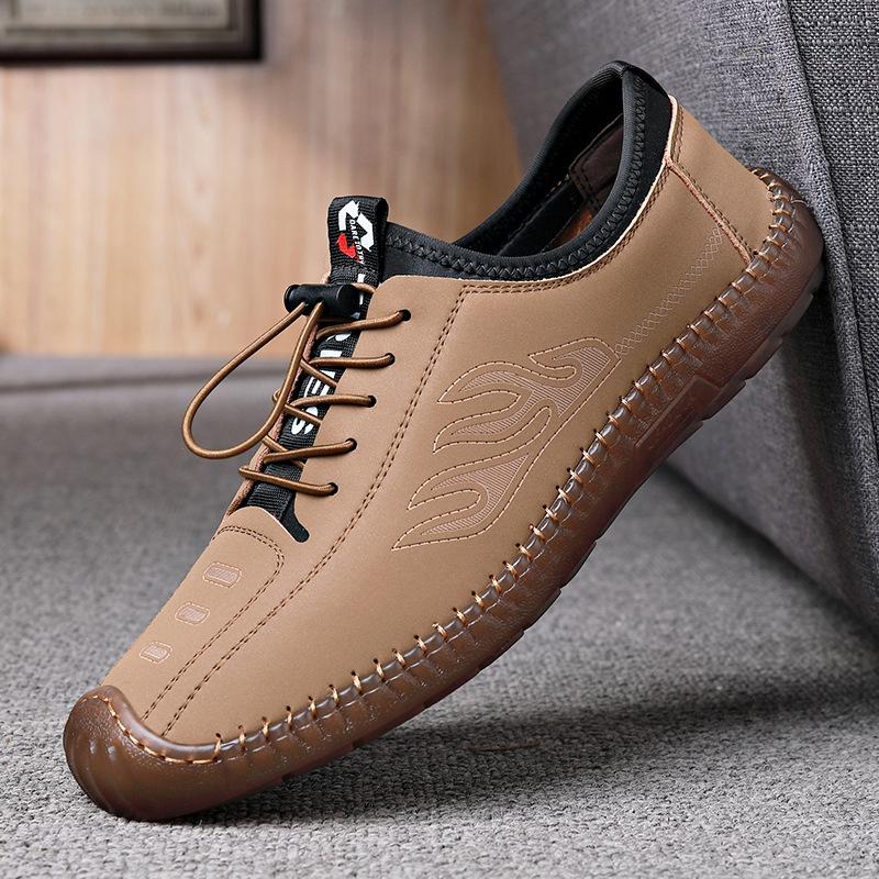 

Легкие мужские кожаные туфли на одной педали, новый противоударный носок, модные повседневные трендовые мужские кожаные туфли на мягкой подошве 44