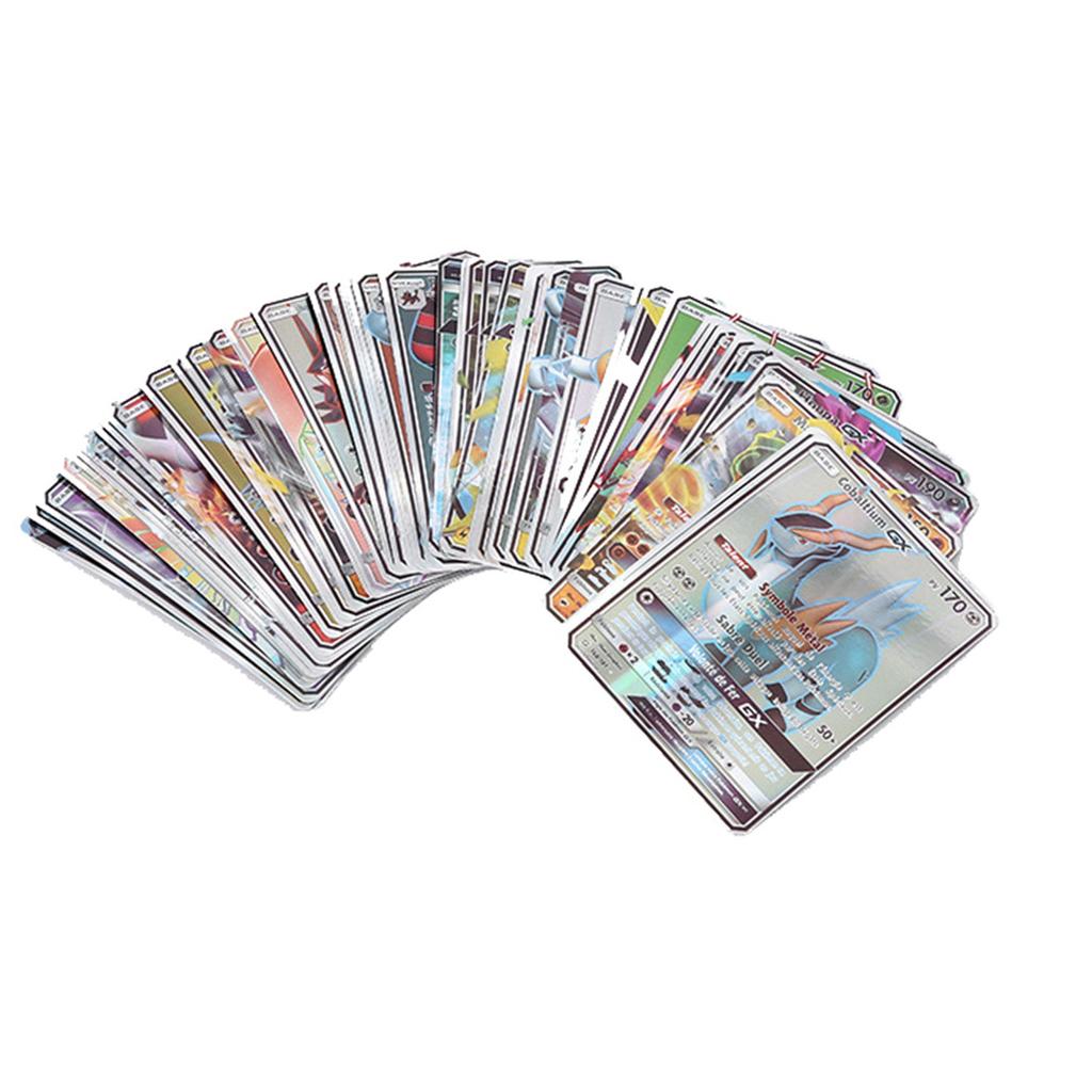 100 Cartes TCG Colorées Feuille d'Or Assorties, Carte Charizard GX V- DX Carte Commune/Peu Commune Carte V-max Collection
