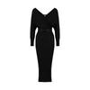 Purple V-neck Knit Sweater Dress for Women Fall Elegant Style Knitted Batwing Sleeve Slim-Fit Long-Sleeve Bodycon Dress