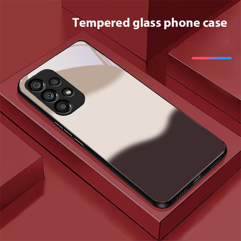 Three Color Gradient For Samsung Galaxy S 8 9 10 20 Plus 21 FE 22 23 24 Ultra S7 Edge Black Tempered Glass Phone Case Hard Shell