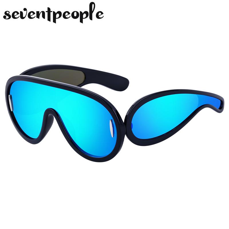 Luxury Brand Wave Mask Sunglasses Women New Fashion One-Piece Sun Glasses For Men Oversized Oval Sunglass Trending Products