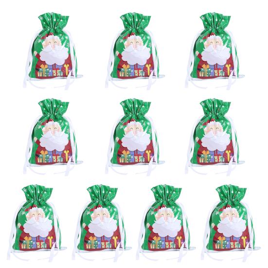 10 Pcs Christmas Drawstring Gift Bags Large Candy Cookie Wrapping Bags for Birthday Holiday Presents Xmas Party Supplies