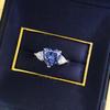 Xiancan Jewelry S925 Silver Heart-Shaped Blue-Gray Diamond Three-Stone Ring