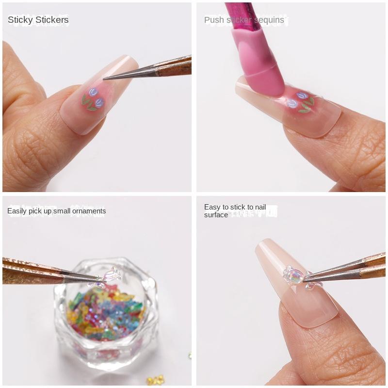 Double Ended Silicone Nail Art Tweezers with Pressing Head Nail Stickers Rhinestones Pick Up Clip Eyelash Extension Makeup Tools