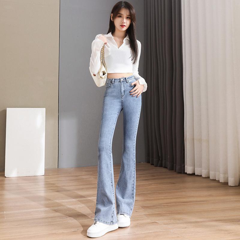 High-waisted Slightly Flared Jeans for Women In Spring and Autumn Latest Elastic Slim Fit Slim Small Horseshoe Flared Trousers