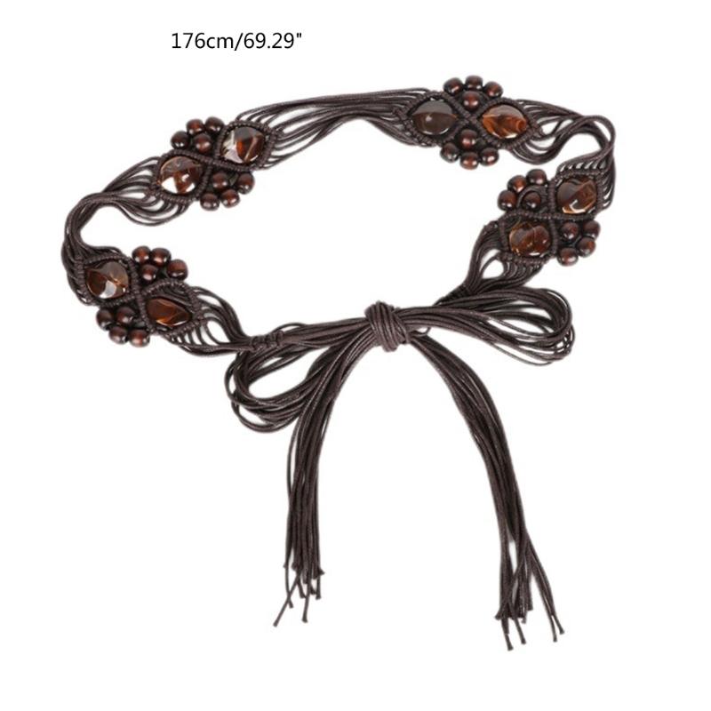DIY Bohemian Wooden Bead Waist Rope Braided Tassels Belt Ethnic Style Belts