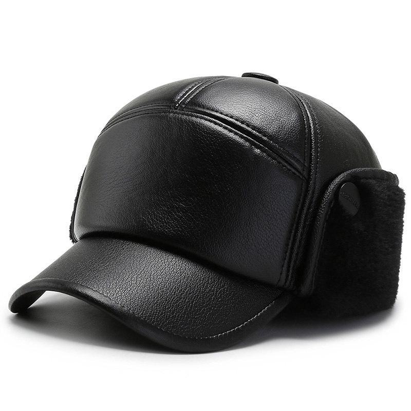 

Мужская зимняя утепленная бейсболка из искусственной кожи с защитой ушей — универсальная, повседневная и морозостойкая для людей среднего и пожилого возраста One Size чёрный