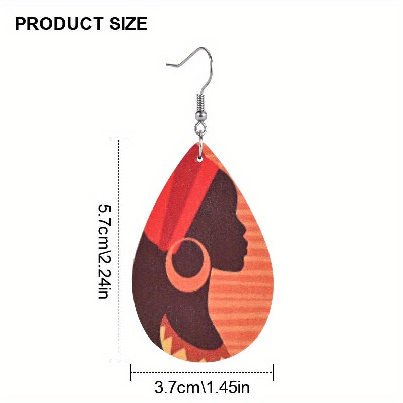 Boohemia Gypsy Girl with Earrings Print Waterdrop PU Earrings for Women Girls Letter Dangle Earrings Party Decorations New Year Christmas Gifts