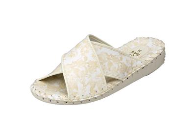 Pansy 9304 Women's Hand-Knitted Indoor Slippers with Floral Print, Size Small, Ivory