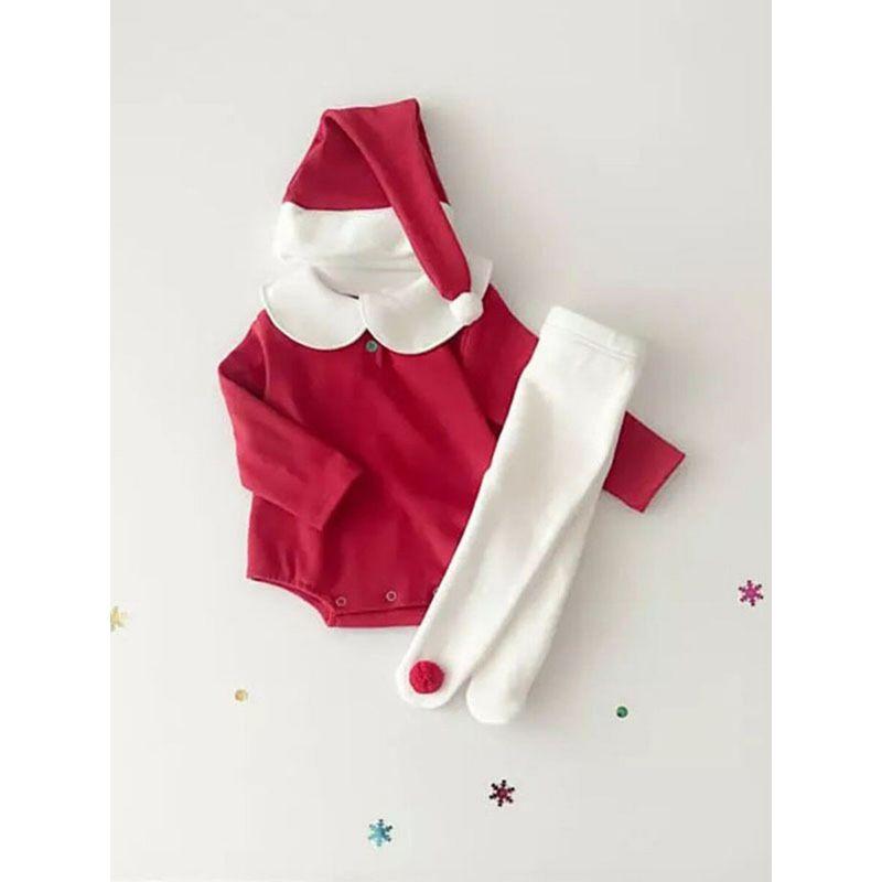 Baby Christmas Clothes, Winter Fleece Version, Red Christmas Romper Jumpsuit Set for Boys and Girls