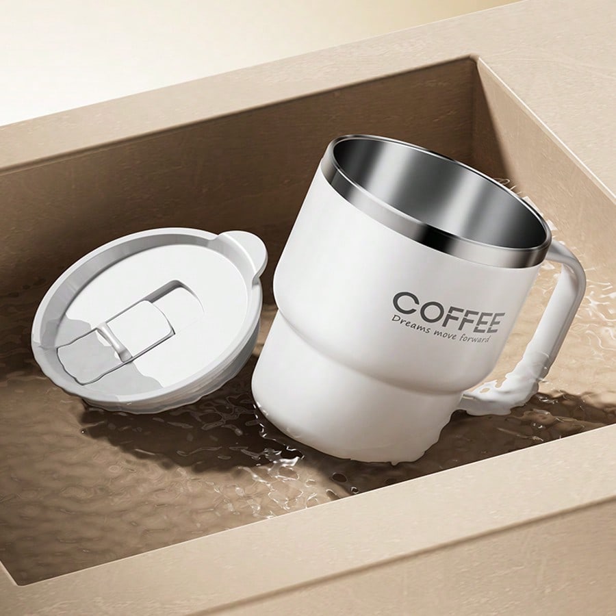 304 Stainless Steel Coffee Mug with Handle & Lid, Double Layer Thermal Insulated Coffee Cup, Anti-Scalding Milk Tea Water Cup