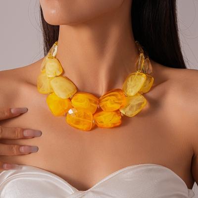 Masivní akrylový náhrdelník s fazetami Průsvitný-želé Geometrický fazetovaný choker Dovolená