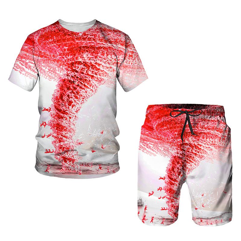 Summer Fashion Men's T-Shirts Clothing Suits Personalited Lightning 3D Printed Short Sleeve Men's Sport Casual Shorts Set