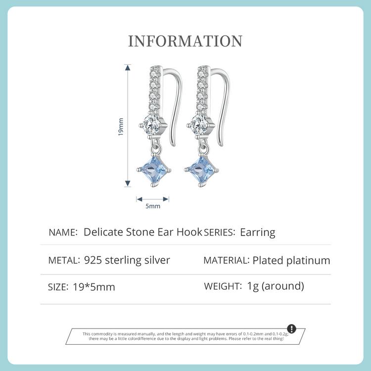 WOSTU 925 Sterling Silver Delicate Blue and White Square Zircons Ear Hook Earrings for Women Fine Jewelry Birthday Gift