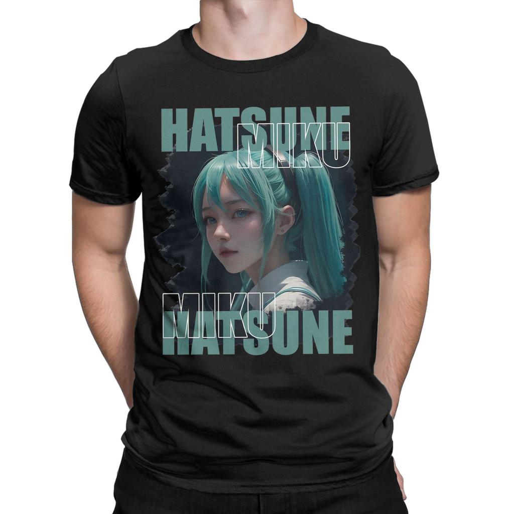 Fashion Anime Hatsunes Mikus Tshirts Men 100%Cotton Short Sleeve Round Neck Summer Clothes