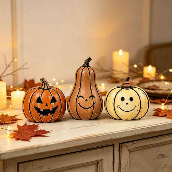 Retro Style Autumn Props 3/4Pcs Vintage Wooden Pumpkin Decor, Rustic Fall Tabletop Centerpiece, Farmhouse Table Decor Halloween Shelf Accent