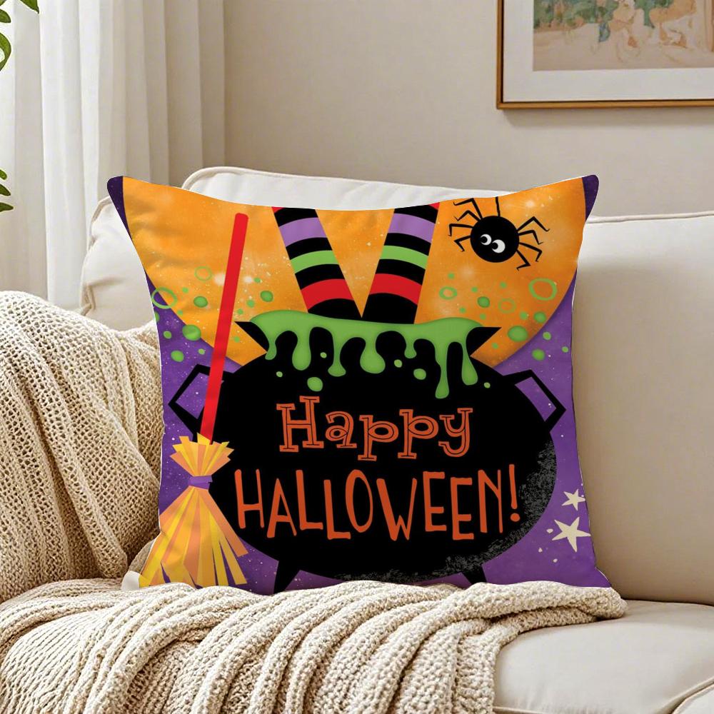 Scary Halloween Bat Pumpkin Cushion Cover Linen Minimalist Soft  for Sofa Bed Home Room Decor