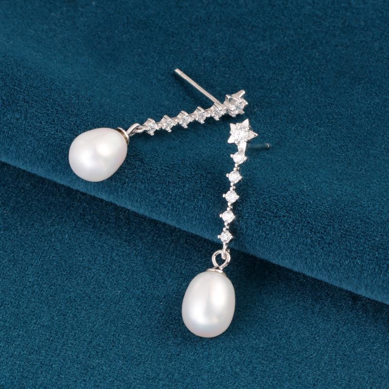 S925 Sterling Silver Pearl Earrings with Rhinestones - Elegant Hong Kong Style Luxury Earring Drops