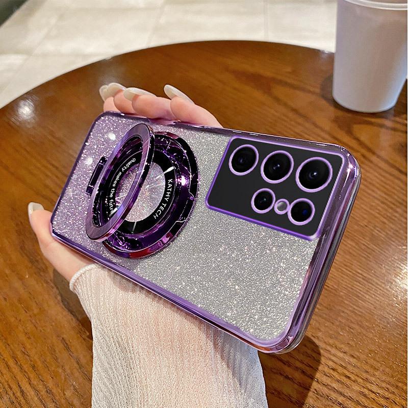 Suitable for Samsung S25ULTRA Electroplated Mobile Phone Case Magnetic Suction Bracket A17 Gradient Flash Powder A54 Anti Fall 24 Protective Cover