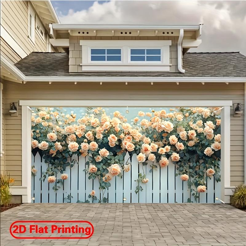 2D flat printing, 1 piece of 2D large polyester garage door banner - Party banner with floral white wall theme designDJH