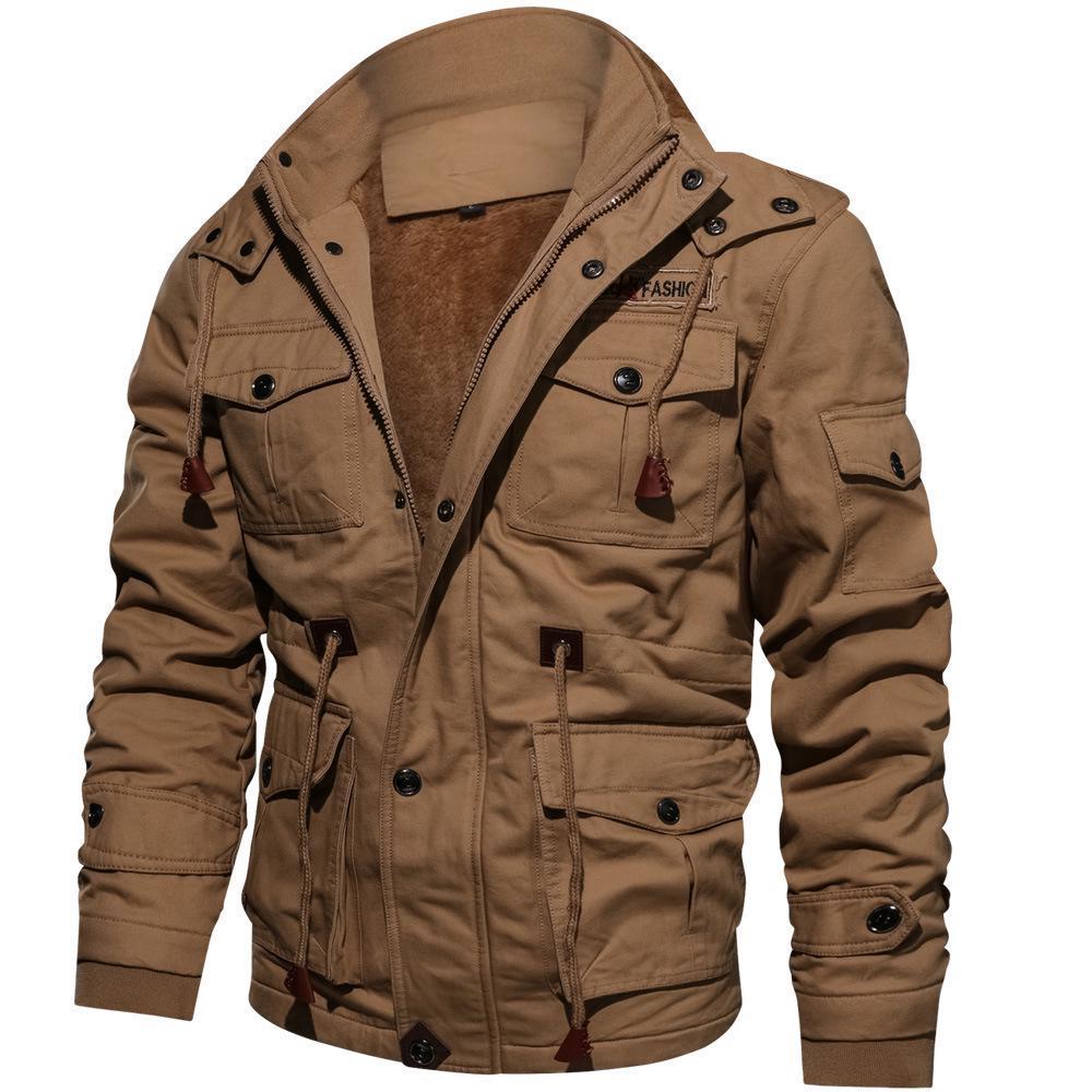 Herbst- und Winter Herren Abnehmbare Kapuze Gewaschenes Fleece Verdickte Jacke Übergröße Air Force Jacke