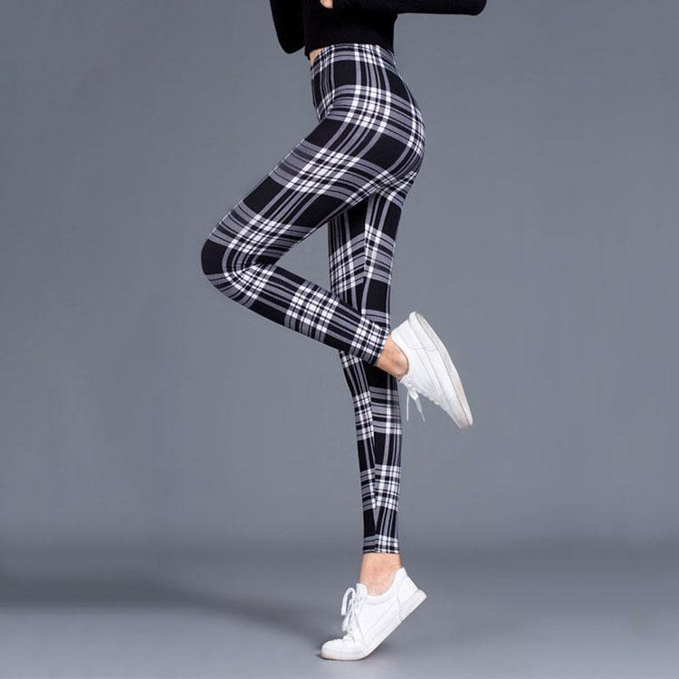 

Women Sexy Pants Push Up Leggings Fashion Fitness Leggins Plus Size High Waist Trousers Plaid Leggings One Size чорний білий колір
