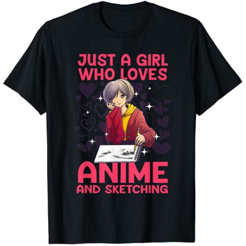 Y2k Cartoon Art for Women Teen Girl Anime Merch Sketch Unisexga TShirt Just A Girl Who Love Anime Saying Tee Novelty Gift Fashion