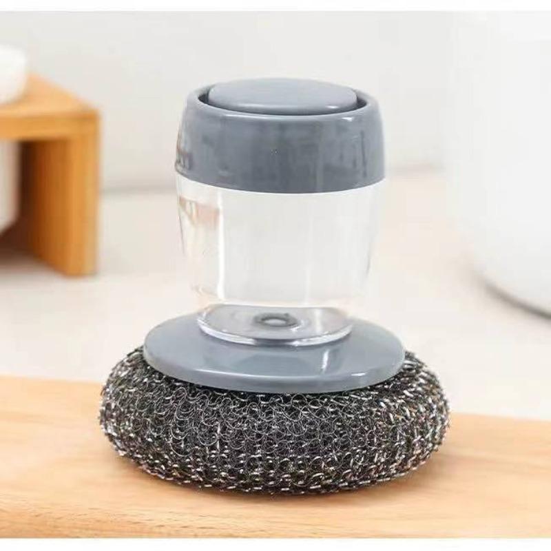 Kitchen-specific Automatic Liquid Dispenser Dishwashing Brush - Press-type Dishwashing Brush with Dirt-removing Steel Balls Steel wire ball brush