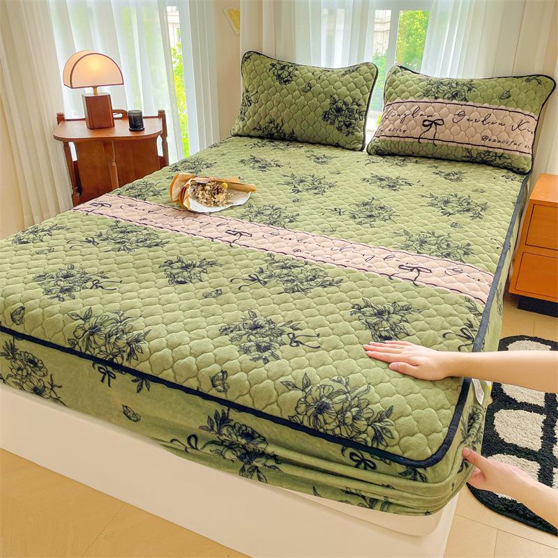 Verdickte Baumwoll-Bettmütze Einzelbettbezug Korallenvlies Milchvlies Wintermatratze Rutschfester Schutzbezug