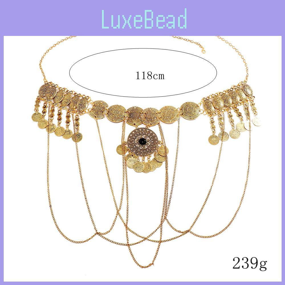 Metal Antique Gold Carved Waist Chain Women Accessory With Elements Tassel