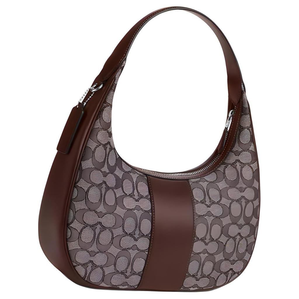 Coach Carmen 29 Signature Jacquard Zip Closure Smooth Leather Tote Shoulder Bag Large Women bags Silver Maple CV001-SVS8S