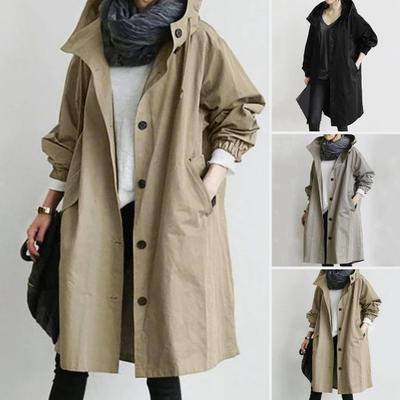 Women Elegant Trench Coats Double Breasted Lightweight Windproof Plus Size Solid Color Mid Length Trenchcoat