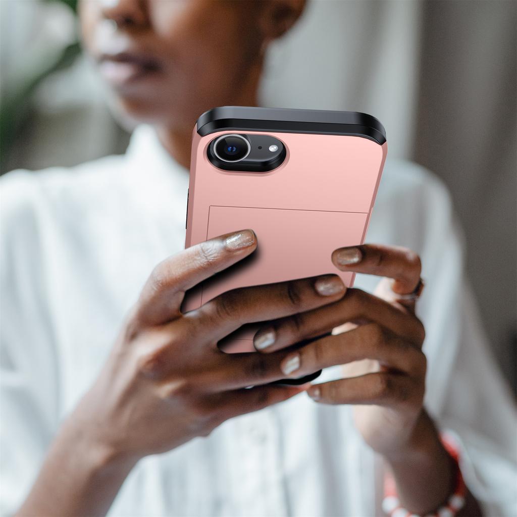 Schutzhülle für iPhone 16e: TPU+PC Dual-Layer-Schutzhülle mit verschiebbarem Kartenfach