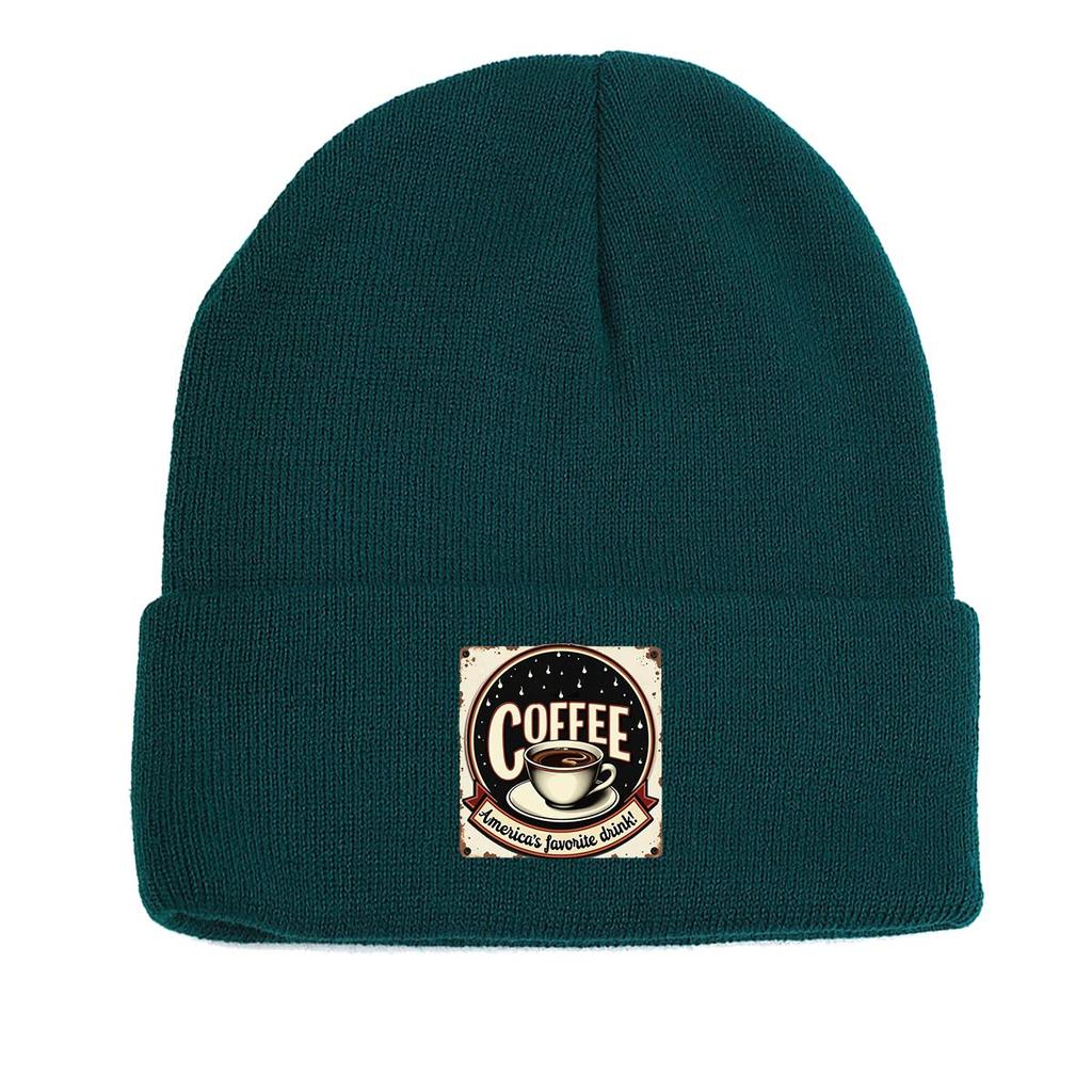 COFFEE Series Print Knitted Cap Beanie, Slouchy Leisure Knit Hat Beanie