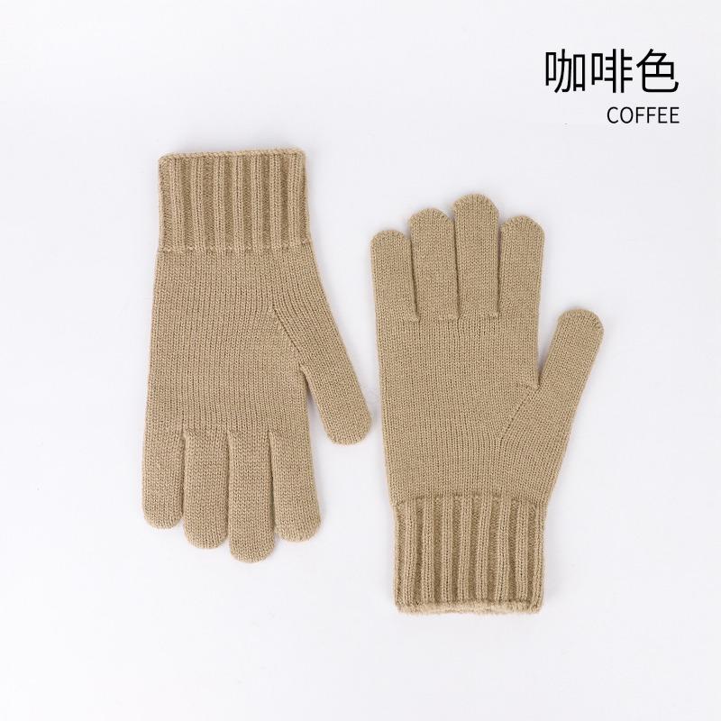 Camel wool gloves winter cold warm simple fashion wool gloves solid color five finger outdoor knitted gloves