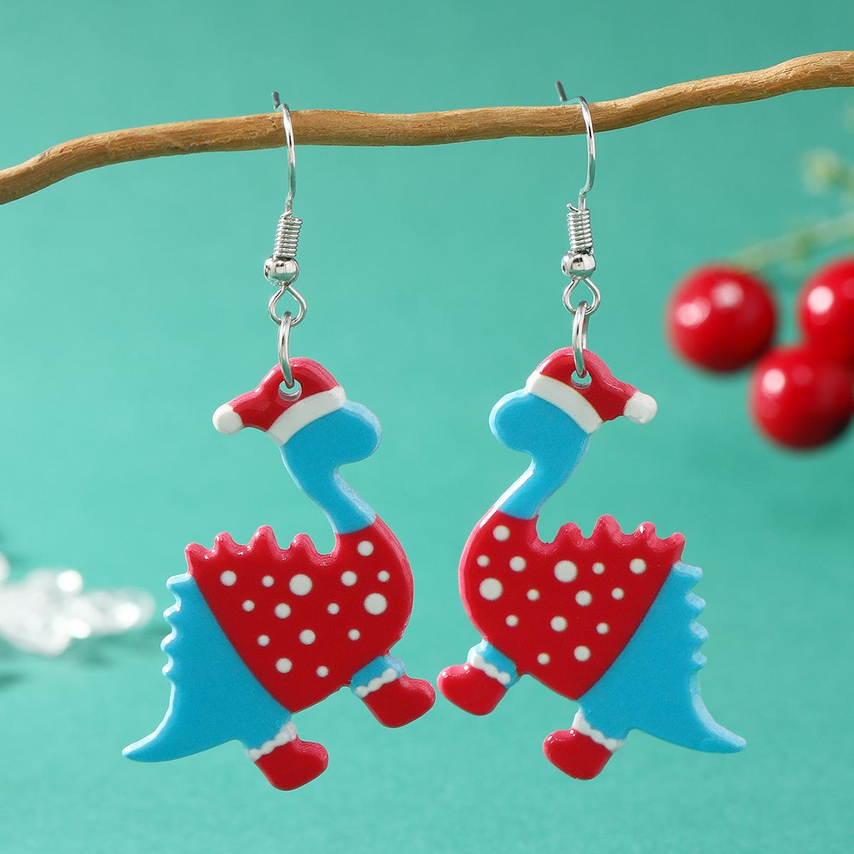 European Style Christmas Double-Sided Santa Claus & Dino Bone Doll Acrylic Earrings