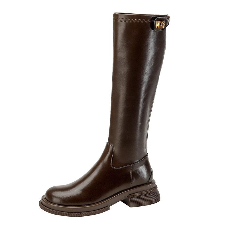 

[Sheei Su Yinyin] Miss Bonnie~ Small gold buckle round head thick-soled high boots women s knight boots long boots autumn and winter 40