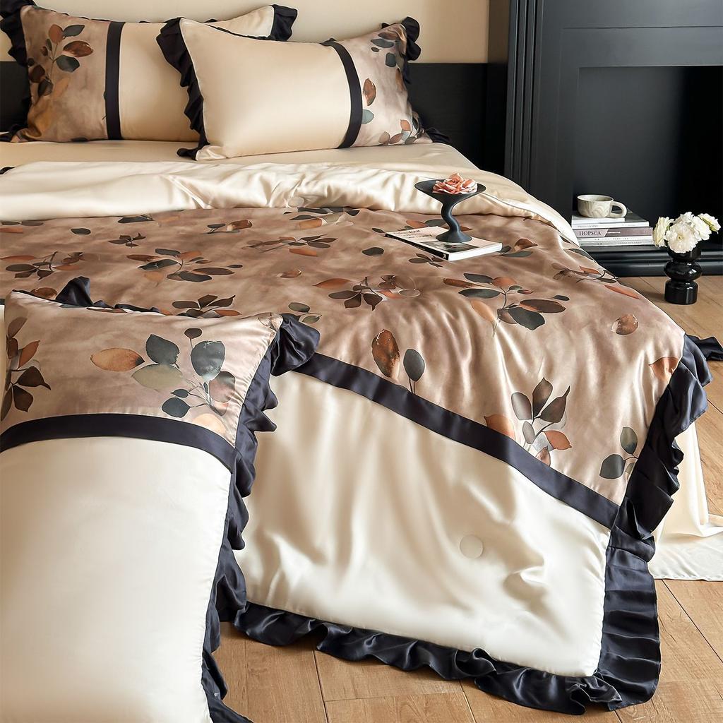 Summer Maternity French Retro Style Tencel Summer Quilt Four-Piece Set Silk Skin-Friendly Air-Conditioning Machine Washable Cooling