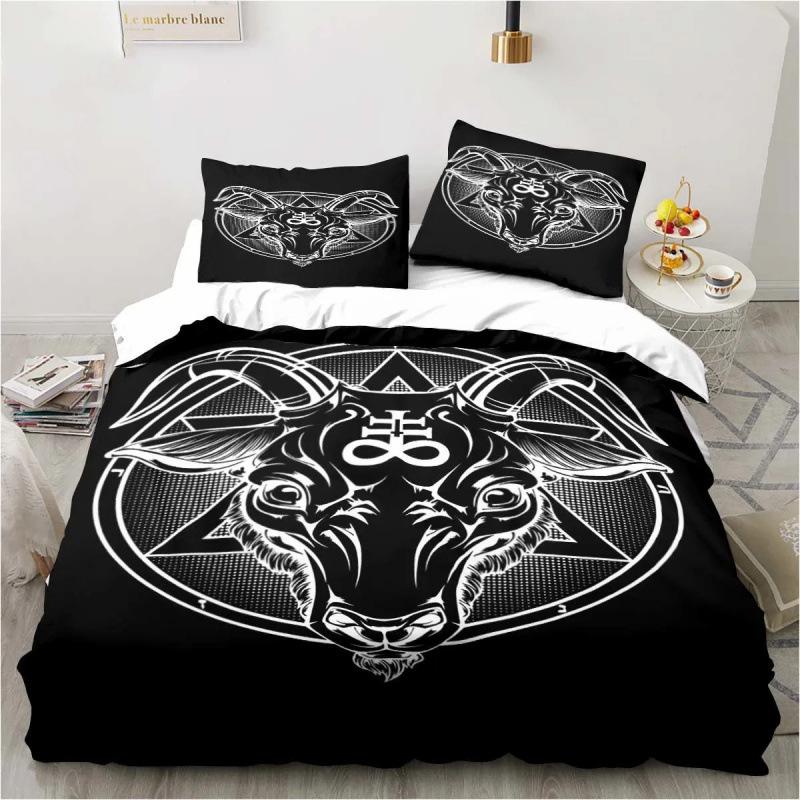 3D Anime Bedding Set Evil-Satan Demon Skull Printed Duvet Cover Set With Pillowcase Bedspread Boy Teens Adult Queen King Size