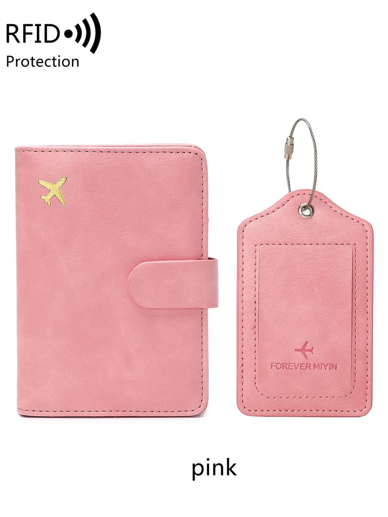 RFID travel passport set with passport holder and PU luggage label 2 pieces/set suitable for men and women's travel accessories
