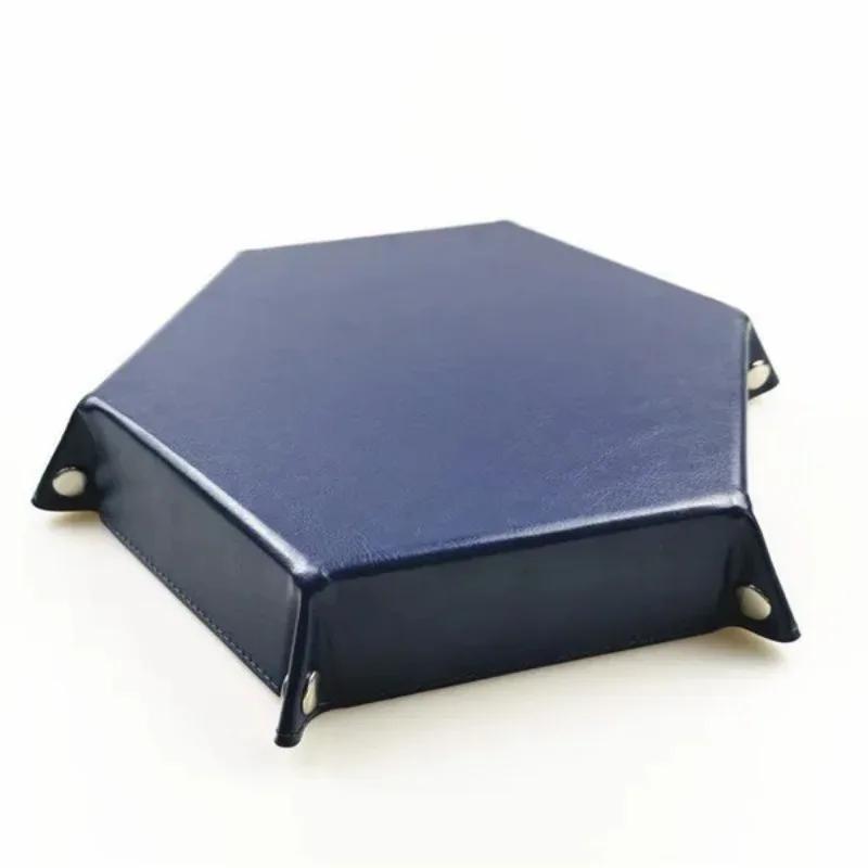 1PC Foldable PU Leather Dice Tray Desktop Coin Key Debris Hexagon Storage Tray
