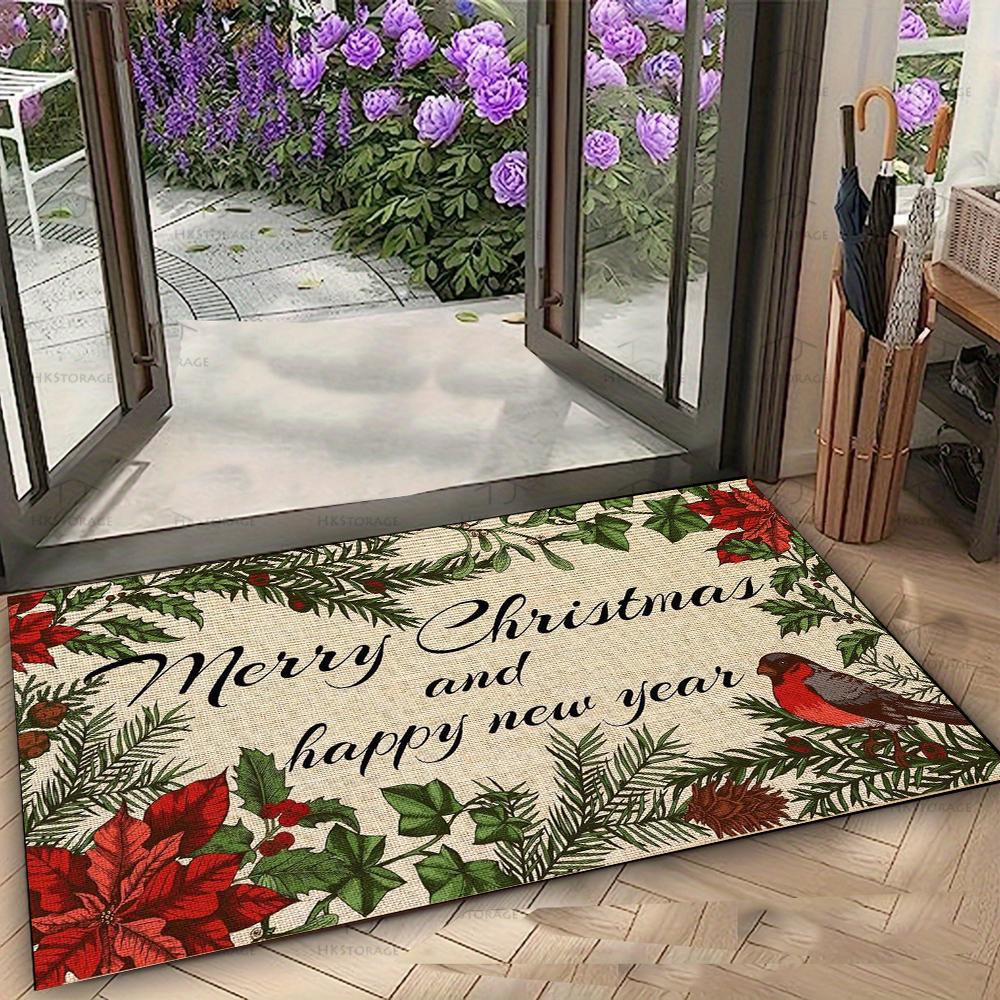Holiday Themed Rectangle Rug Christmas Greetings Winter Snowflakes Ornament Patterns Perfect for Home Entrance Decor